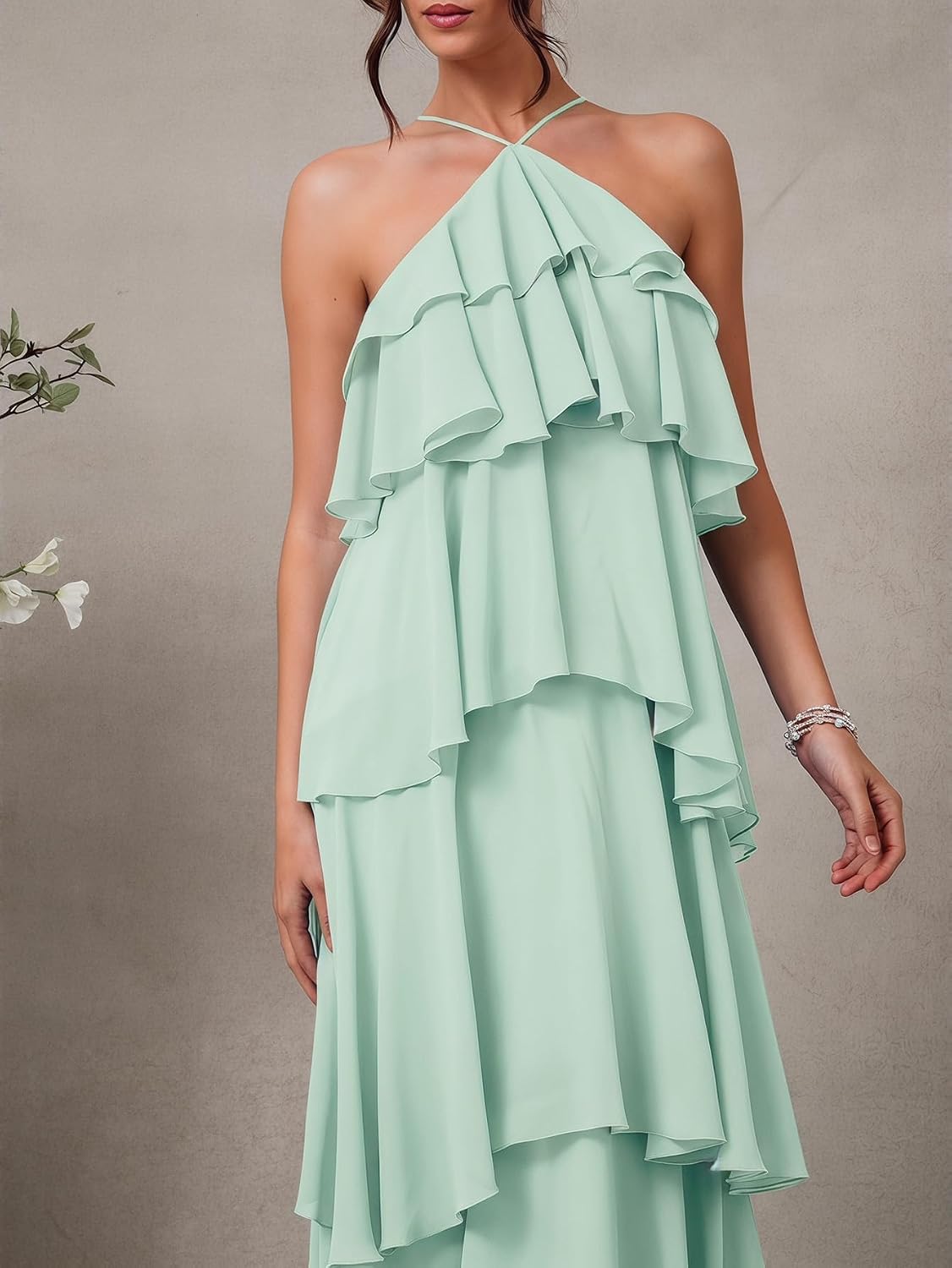 SOLY HUX Women's Sundresses Ruffle Layered Halter Flowy Maxi Dress Elegant Wedding Guest Dresses