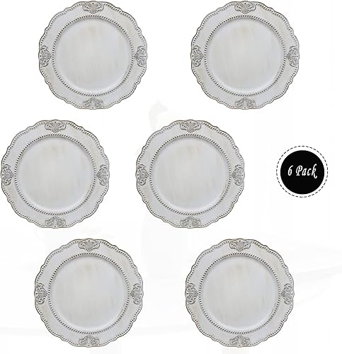 Miniatura 10 de Juego de 6 platos antiguos de color verde claro, cargadores de platos de 13 pulgadas para platos de cena, bodas, banquetes, fiestas