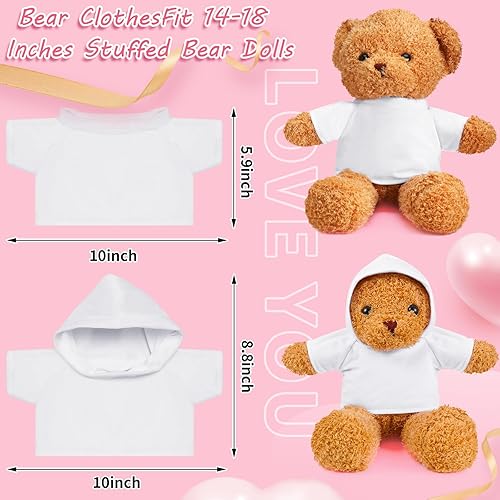 Miniatura 2 de Kathfly 6 piezas de ropa de oso en blanco de sublimación, camiseta básica de forro polar blanco, camisetas de muñeca con capucha de oso blanco para