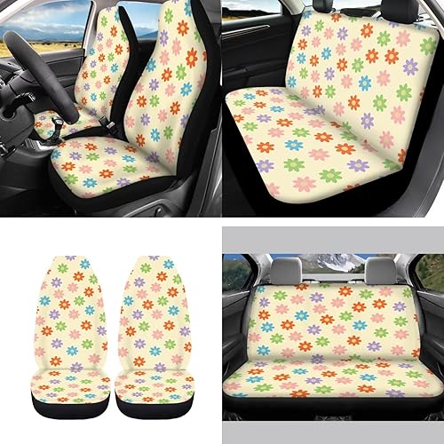 Miniatura 2 de Accesorios estéticos para automóvil, juego completo de fundas de asiento de automóvil con flores bohemias para mujeres, damas, juego de decoración