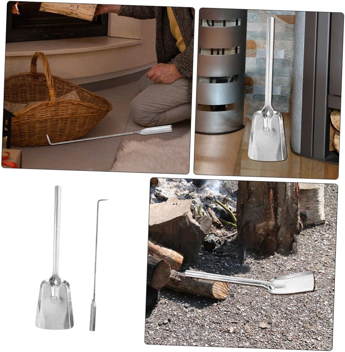 SOLUSTRE Heavy Duty Fireplace Tool Thick Cast Iron Ash Shovel Fire Poker for Stove Fire Pit Camping Home Use with Stylish Design