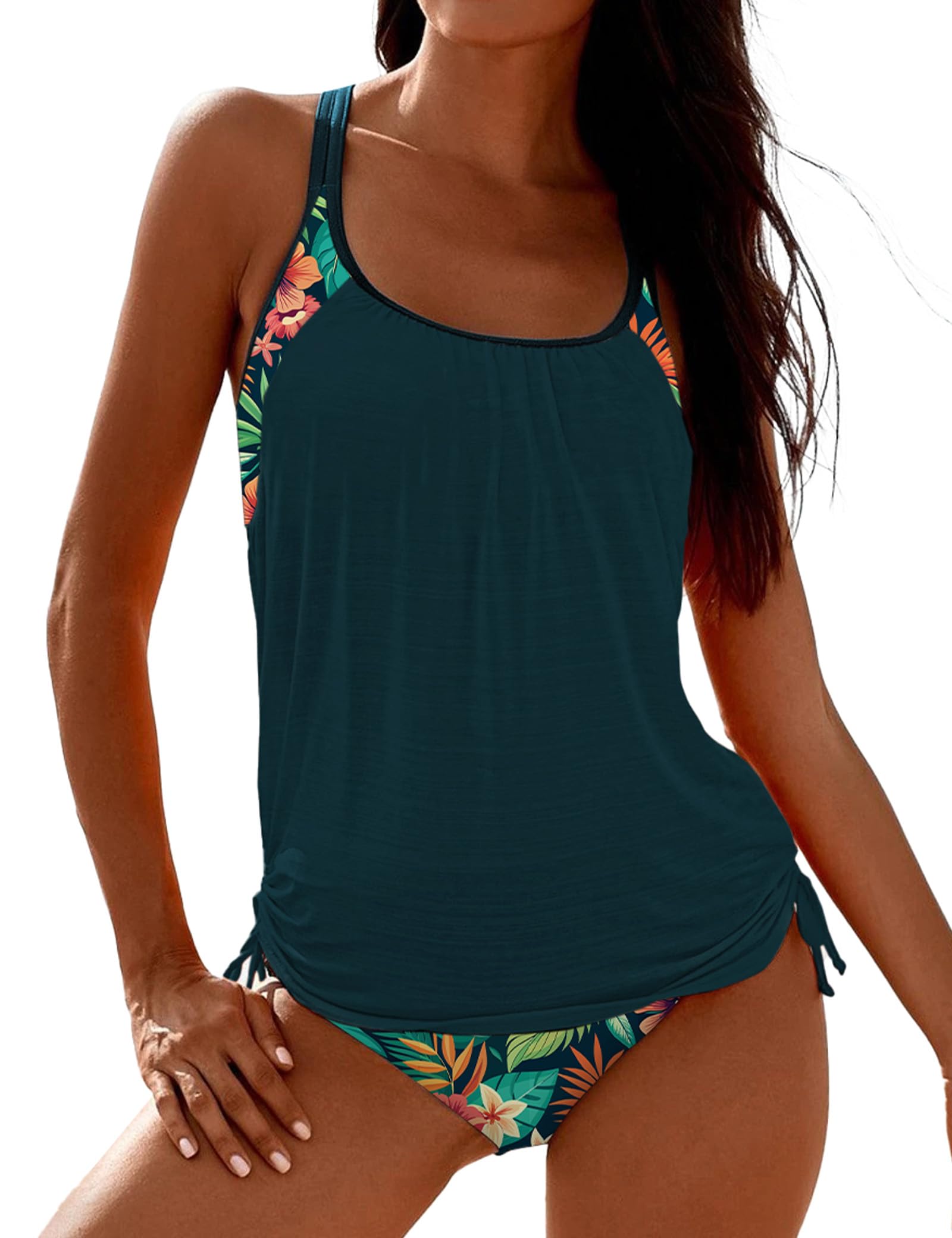 SHESHOW Cowgirl Style Tankini Swimsuits for Women Scoop Neck Ruched Blouson and Bottom 2 Piece Bathing Suits S-XXL