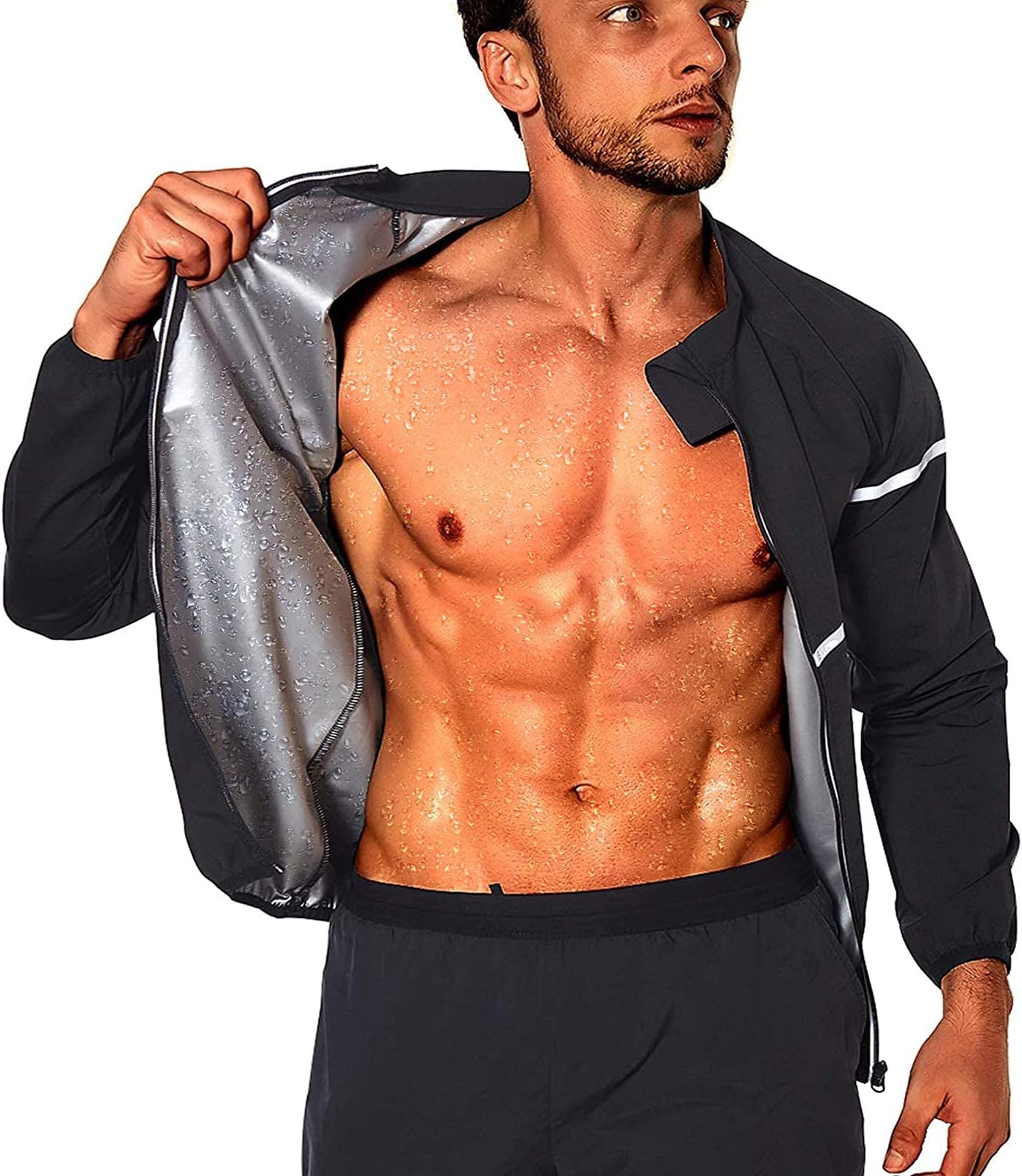 NINGMI Sauna Suit for Men Sweat - Long Sleeve Shirt Jacket Workout Body Shaper Zipper Top Slimming Fitness Trainer Gym