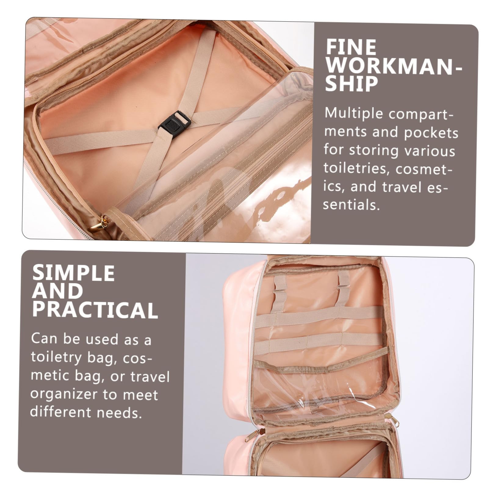 Trousse de PU Rose Suspendue Toilette de Voyage pour Femmes