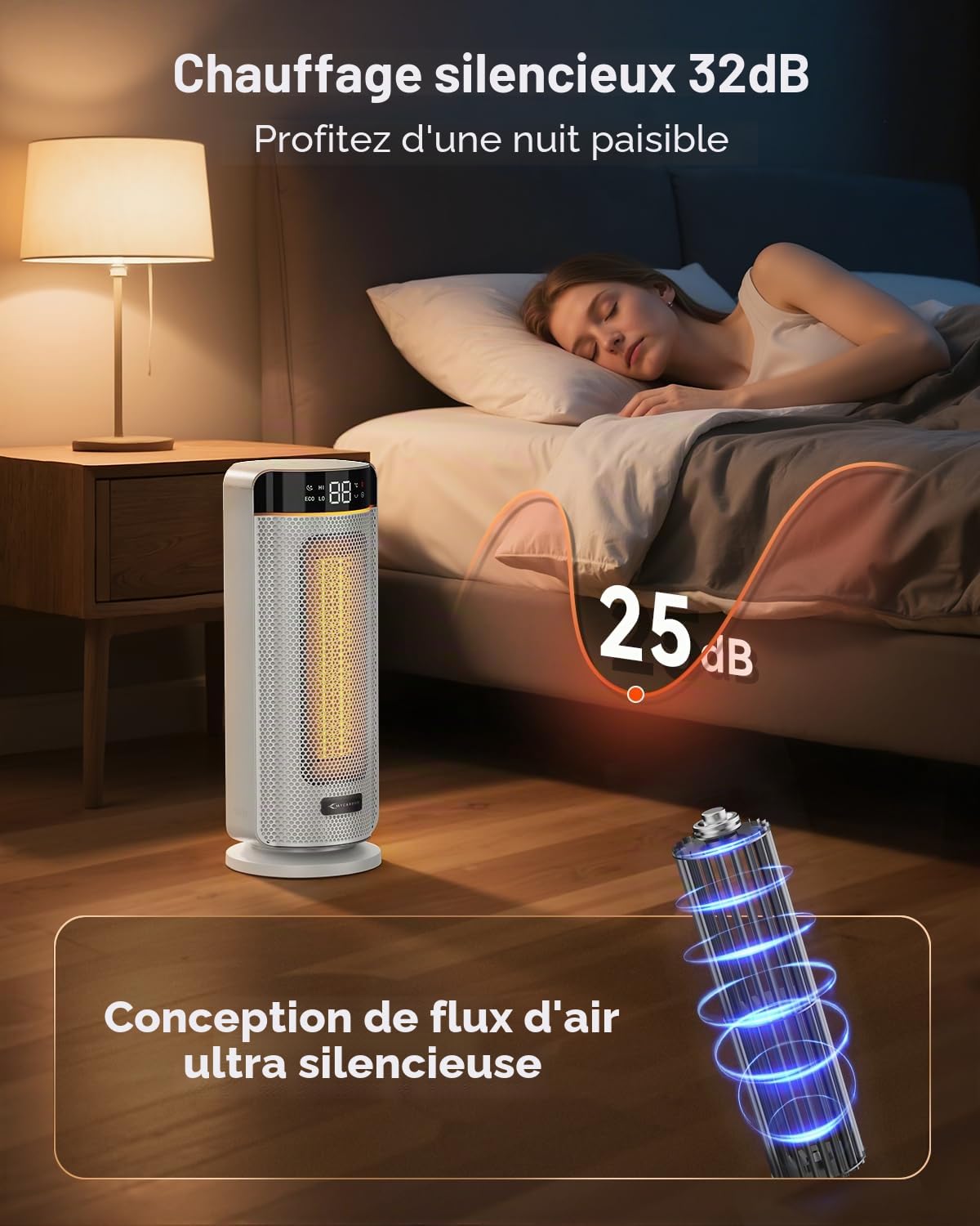 MYCARBON Chauffage d’Appoint Électrique avec Télécommande, Chauffage Soufflant Silencieux avec Thermostat, Minuterie 1-12h, Mode ECO, Mode Nuit, Radiateur Soufflant Céramique PTC avec Écran LED, Blanc