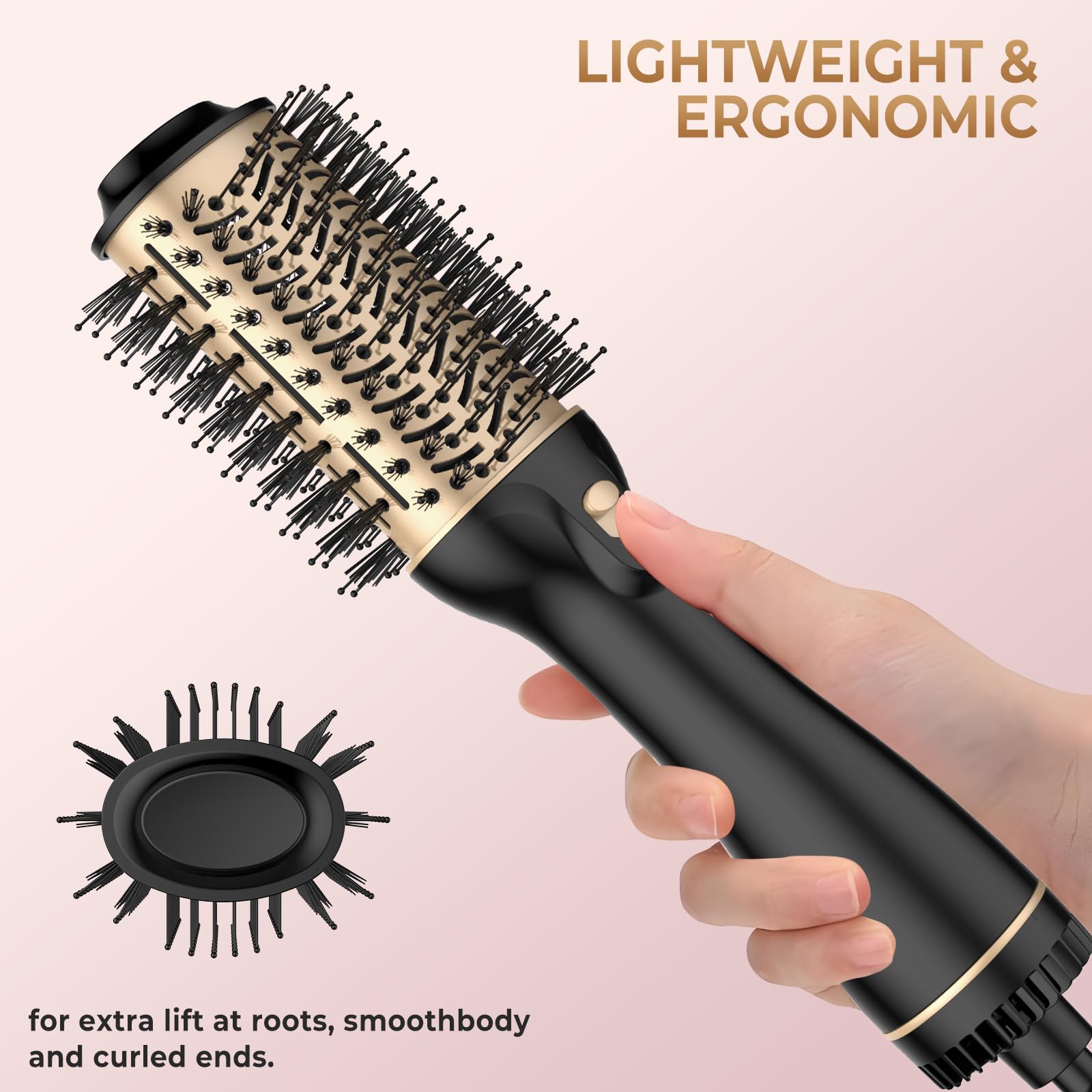 Brosse Soufflante 4-en-1 KinseiBeauty 1200W - 3 Vitesses, Revêtement Céramique, Rose Argent