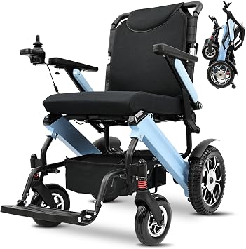 Zygenair Electric Wheelchair Dual Lithium Batteries Electric Wheelchairs for Adults, Aluminum Motorized Wheelchair of 15 Slopes, 30 Miles Range Portable Power Wheelchairs for Seniors Blue