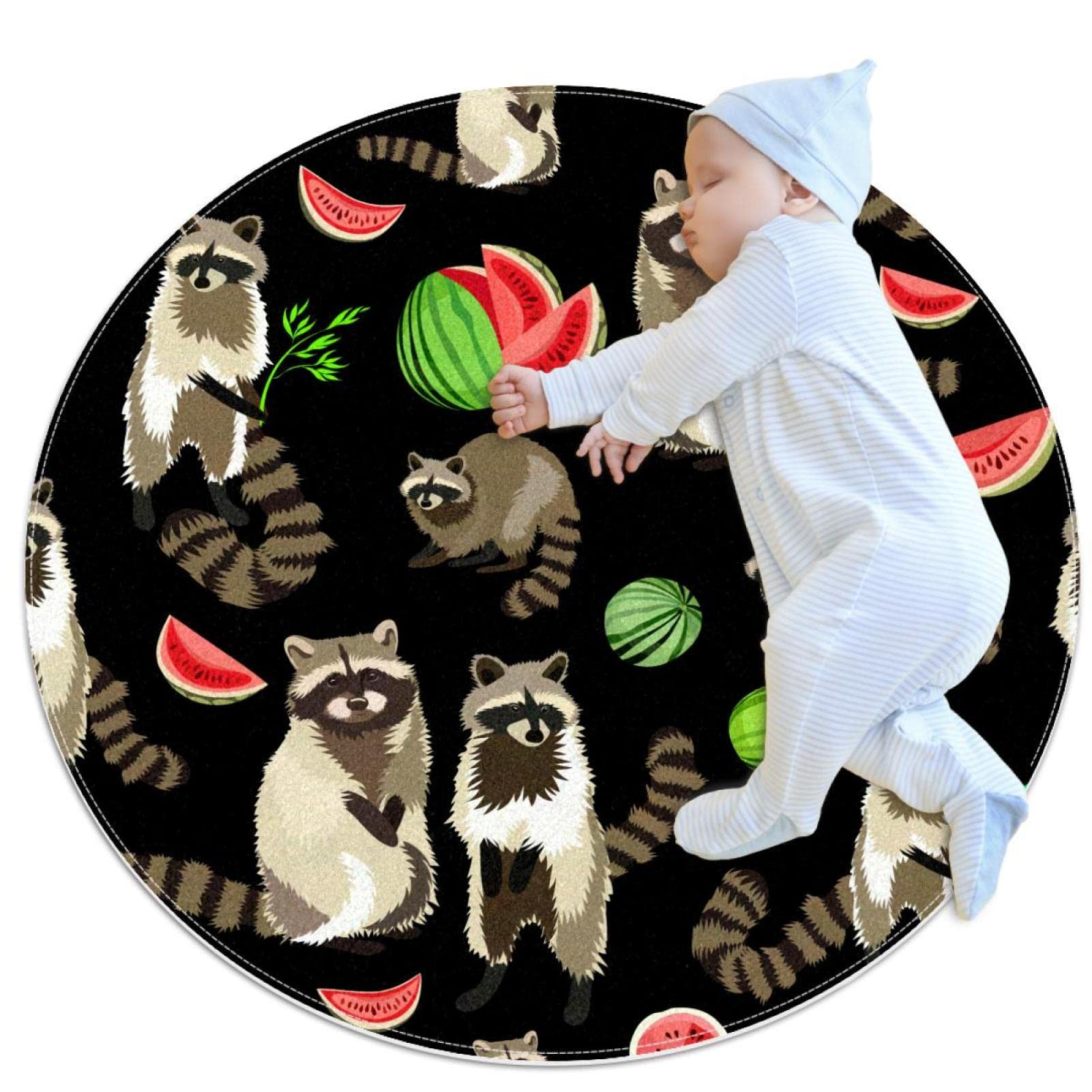 Tapis rond enfant raton laveur idéal pour une salle de jeux colorée 100cm