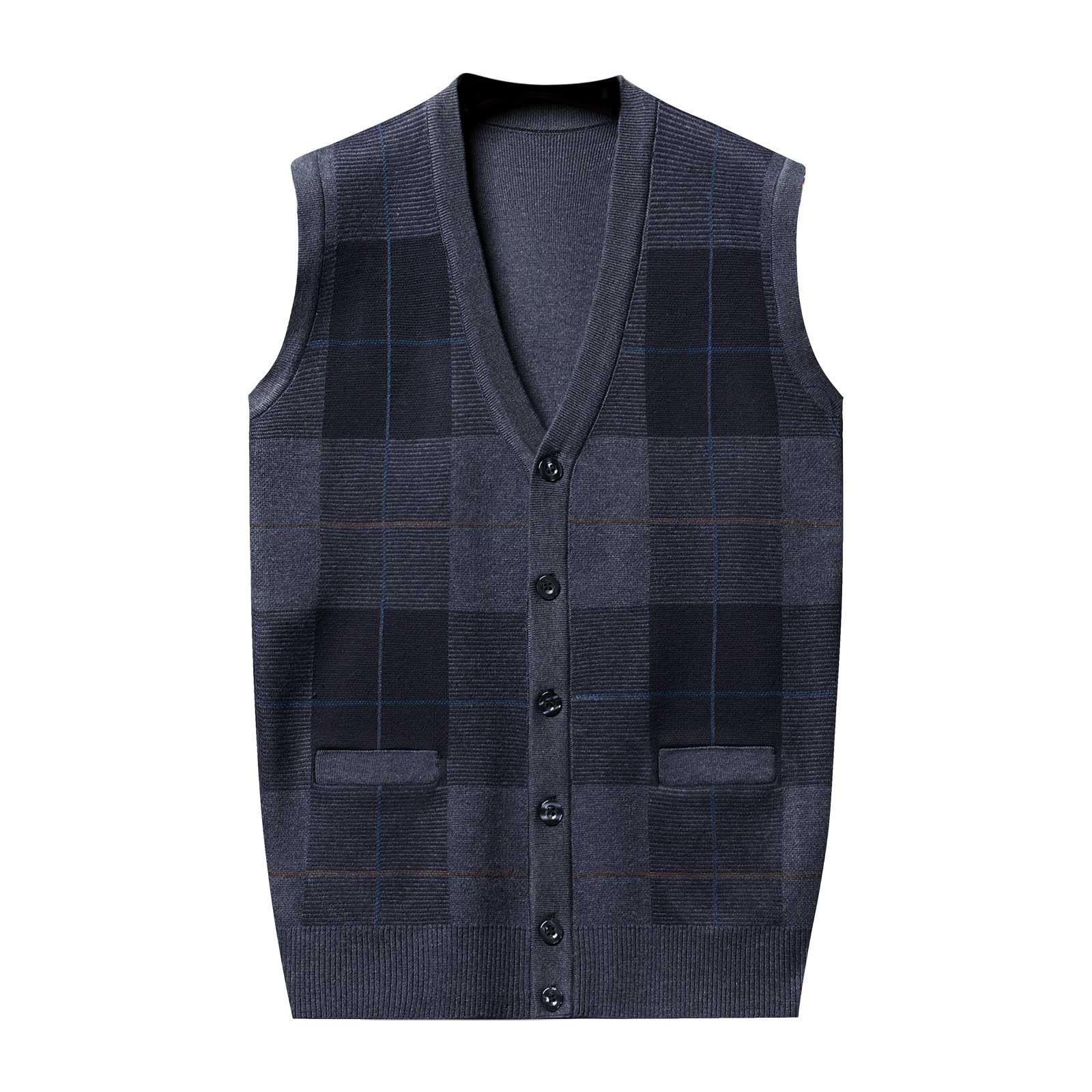 Herren Pullunder Weste Ärmellose Strickweste V-Ausschnitt aus Baumwolle Winter Pullunder Pullover für Männer Herbst Winter Warmes Oberteil
