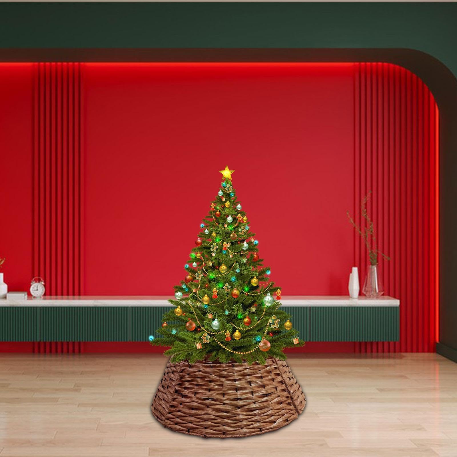 Copribase per Albero di Natale, Cesto per Albero, Supporto per Albero, Copertura per Base, Anello per Albero di Natale. Facile da Montare. Realizzato, Marrone, 40cmx60cmx17cm