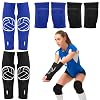 Sosation 2 Set Volleyball Knee Pads and Volleyball Arm Sleeves with Protection Pad Compression Forearm Wrist Guard with Thumb Hole Soft Breathable for Hitting Passing