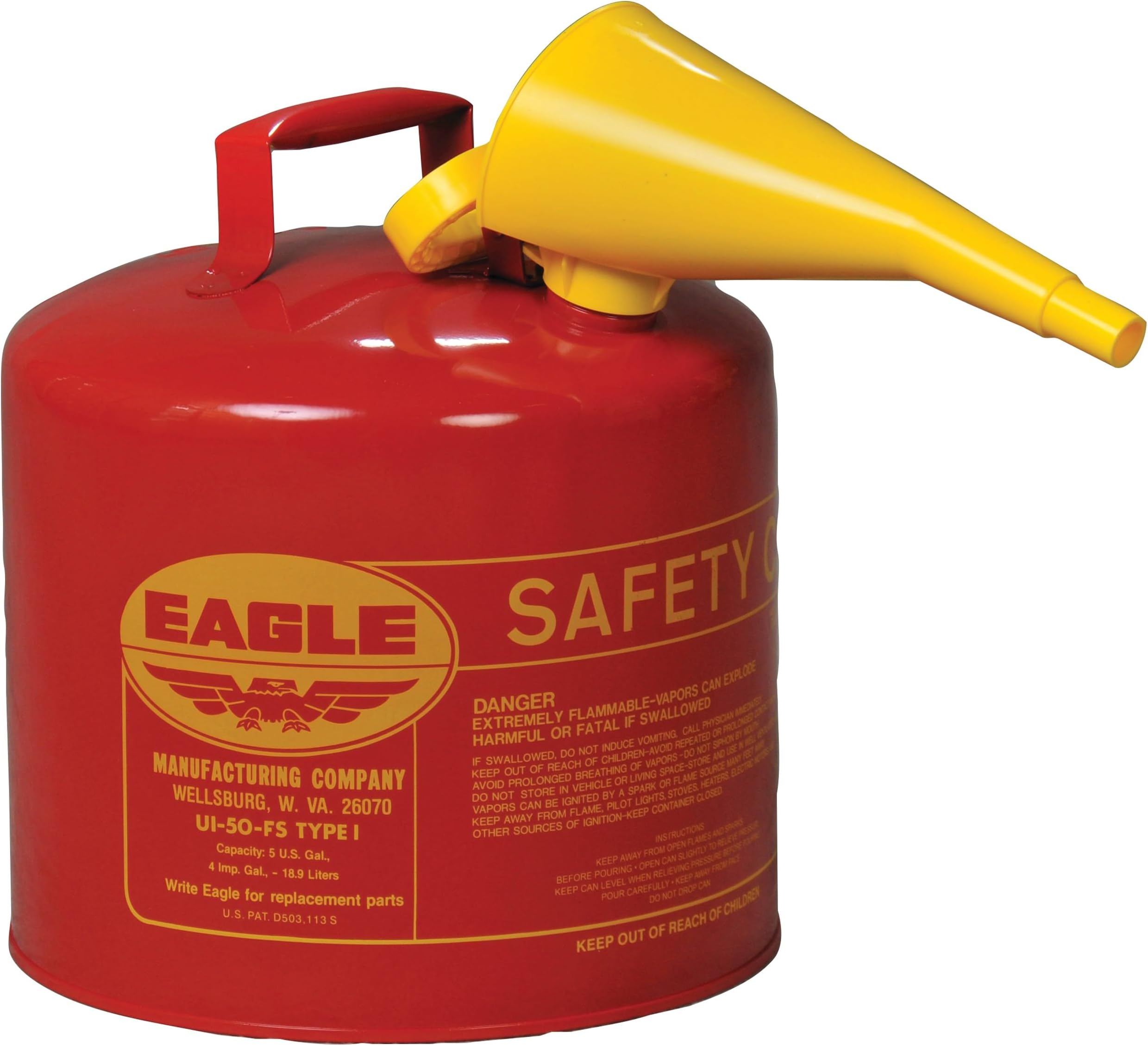 Eagle Mfg 258-UI-50-FS 5Gal Type 1 Safety Can W-Funnel