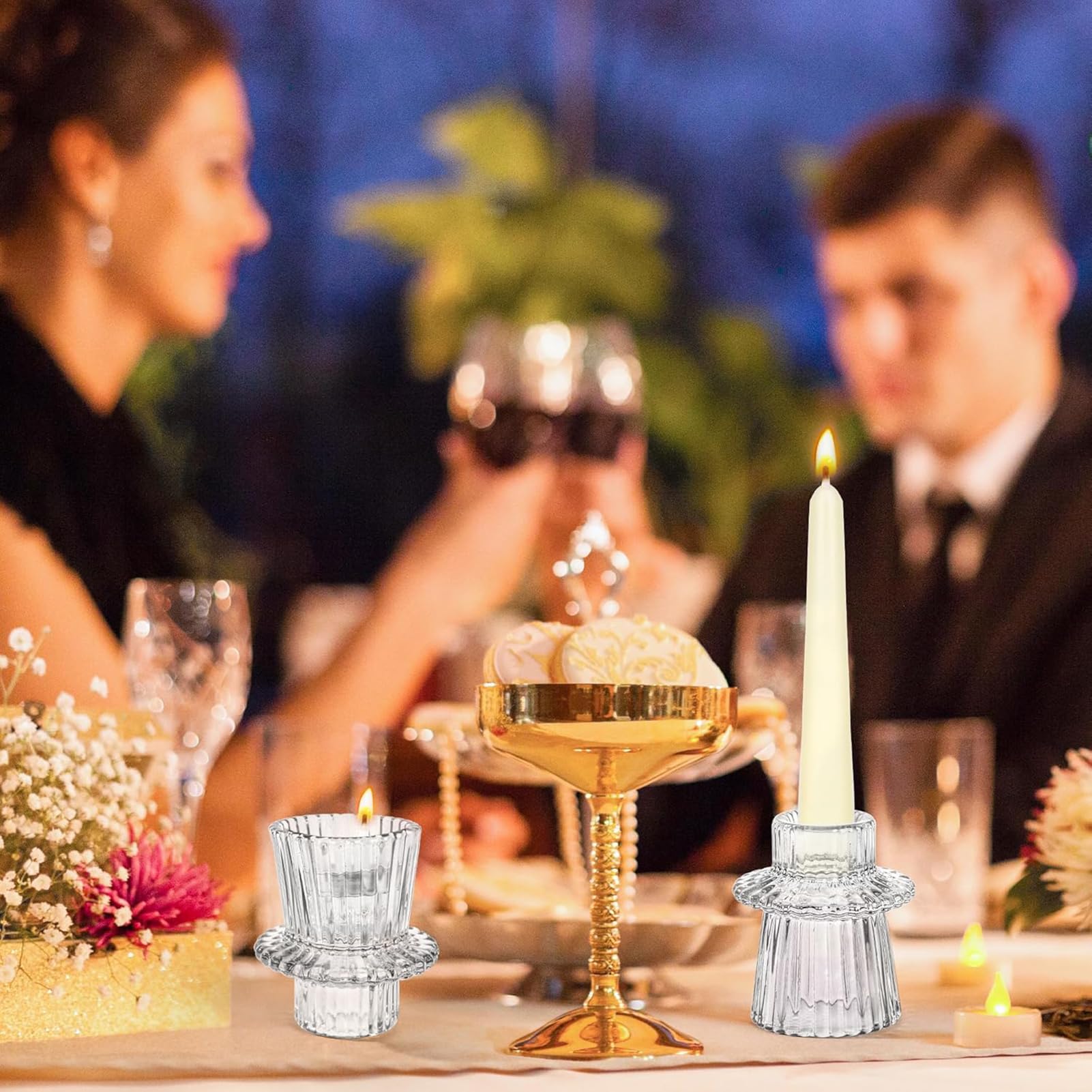 Porta Candele Set, Portacandele da Tavolo, Moderni Vetro Decorazione, Porta Tealight Candle Holder,Cristallo per Casa, Cena, Matrimonio, Festa, Festival (6, Trasparenti)