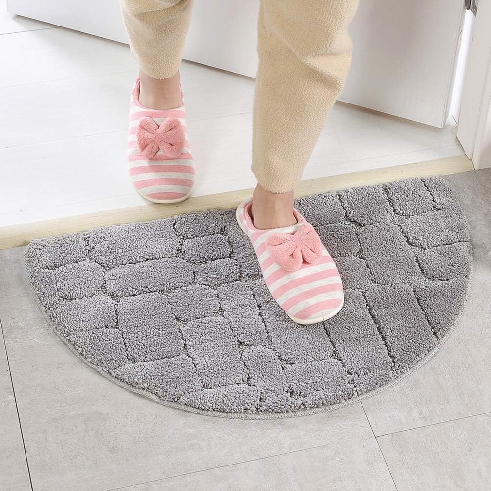 Half Moon Entrance Door Mat, Semi Circle Non-Slip Bath Mat, Super Absorbent Microfiber Shaggy Pile Rug Soft Touch Carpet Shower Rug for Home Bathroom Bedroom(40x68CM,Grey)