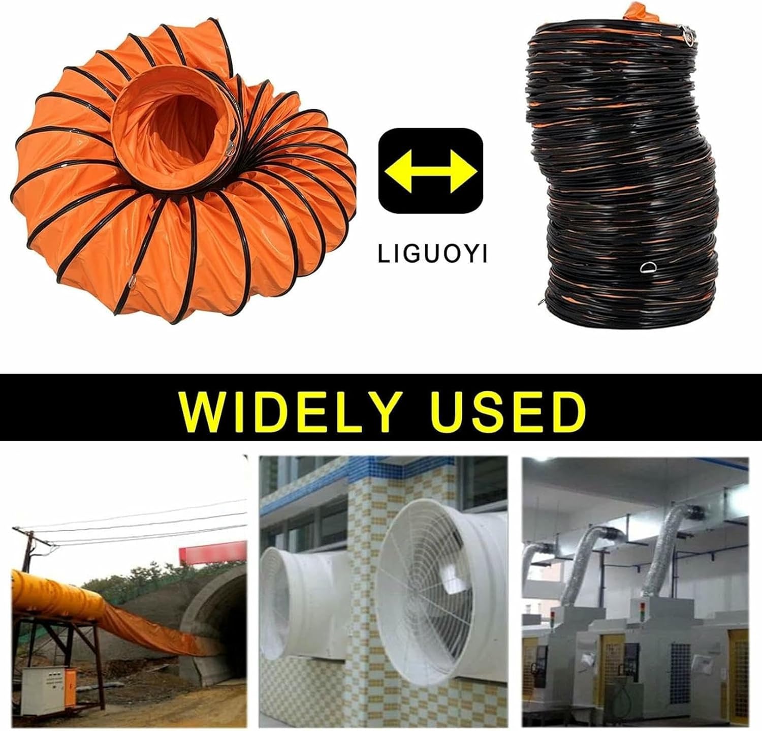 Flexible Exhaust Fan Ducting Hose, PVC Ducting for Fan Diameter 250mm 350mm 500mm, Flexible PVC Air Exhaust Hose with Adjustable Ropes