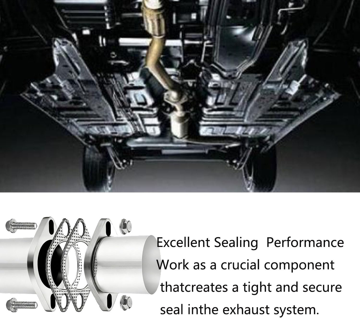 2 PCS 2.5 Inch 2 Bolt Exhaust Flange Connection Kit, Stainless Steel Exhaust Flange and Gasket Set with Bolts and Nuts, Exhaust Flanges with Flange Edge