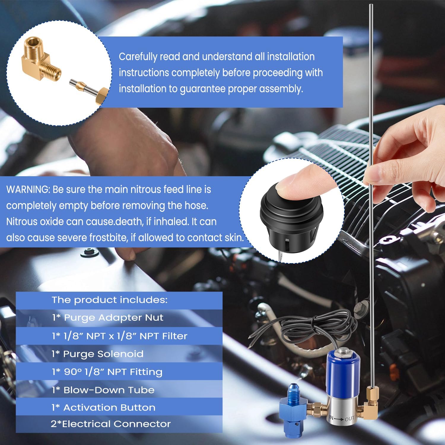 16030-4AN Nitrous Purge Valve Kit Line Purge Valve Kit Vent Tube Fitting Push Button Activation