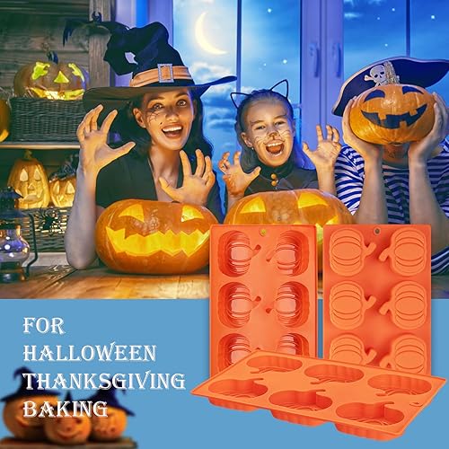 Miniatura 5 de Molde de calabaza para muffins, paquete de 3 moldes de silicona para pastel de calabaza, mini bandejas para tartas, moldes de Acción de Gracias,