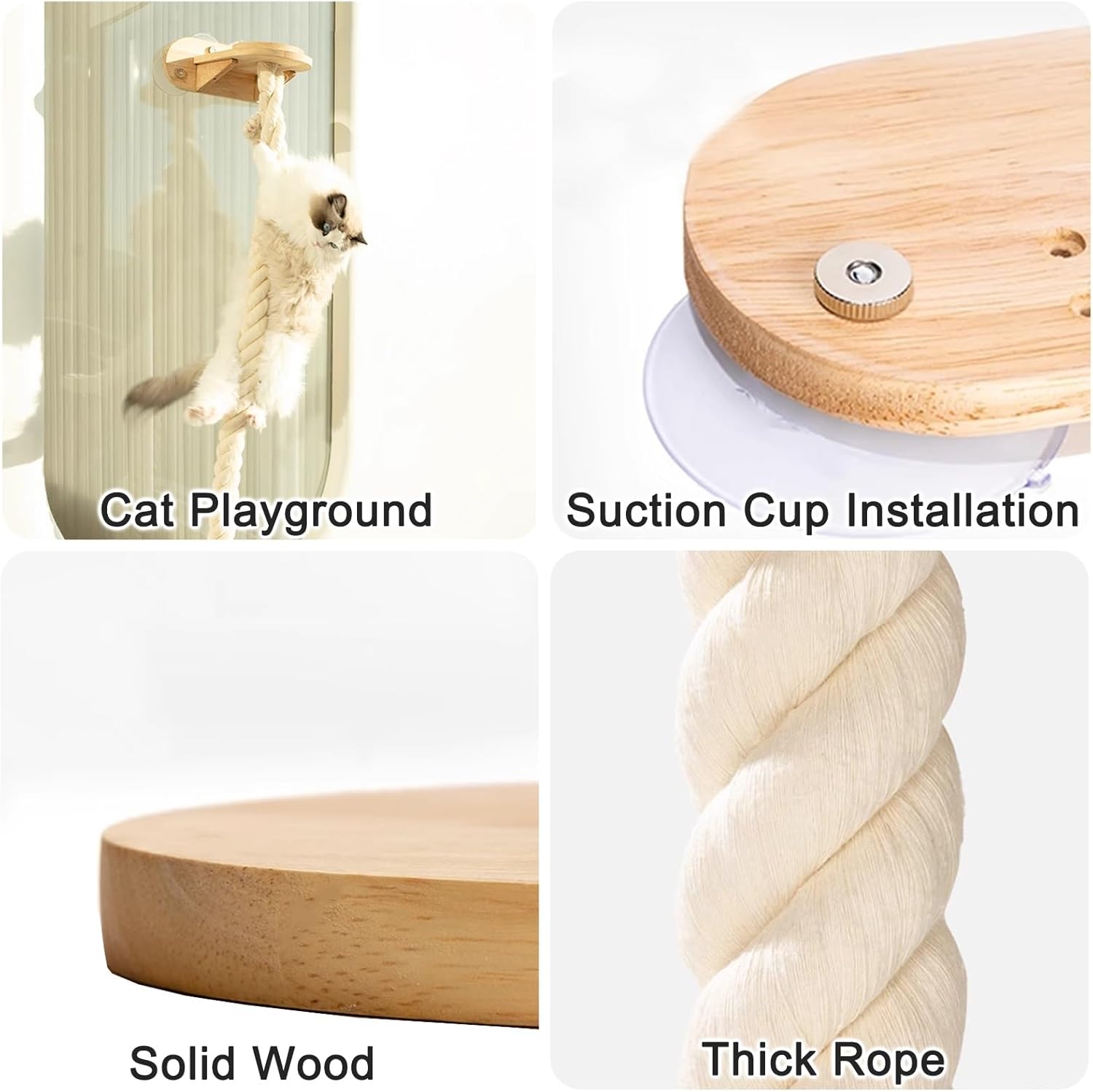 Cat Shelves, Wall Mounted Cat Tree, Wall Mounted Suction Cup Shelves with Climbing Rope Top Platform for Rest(150cm/59in)