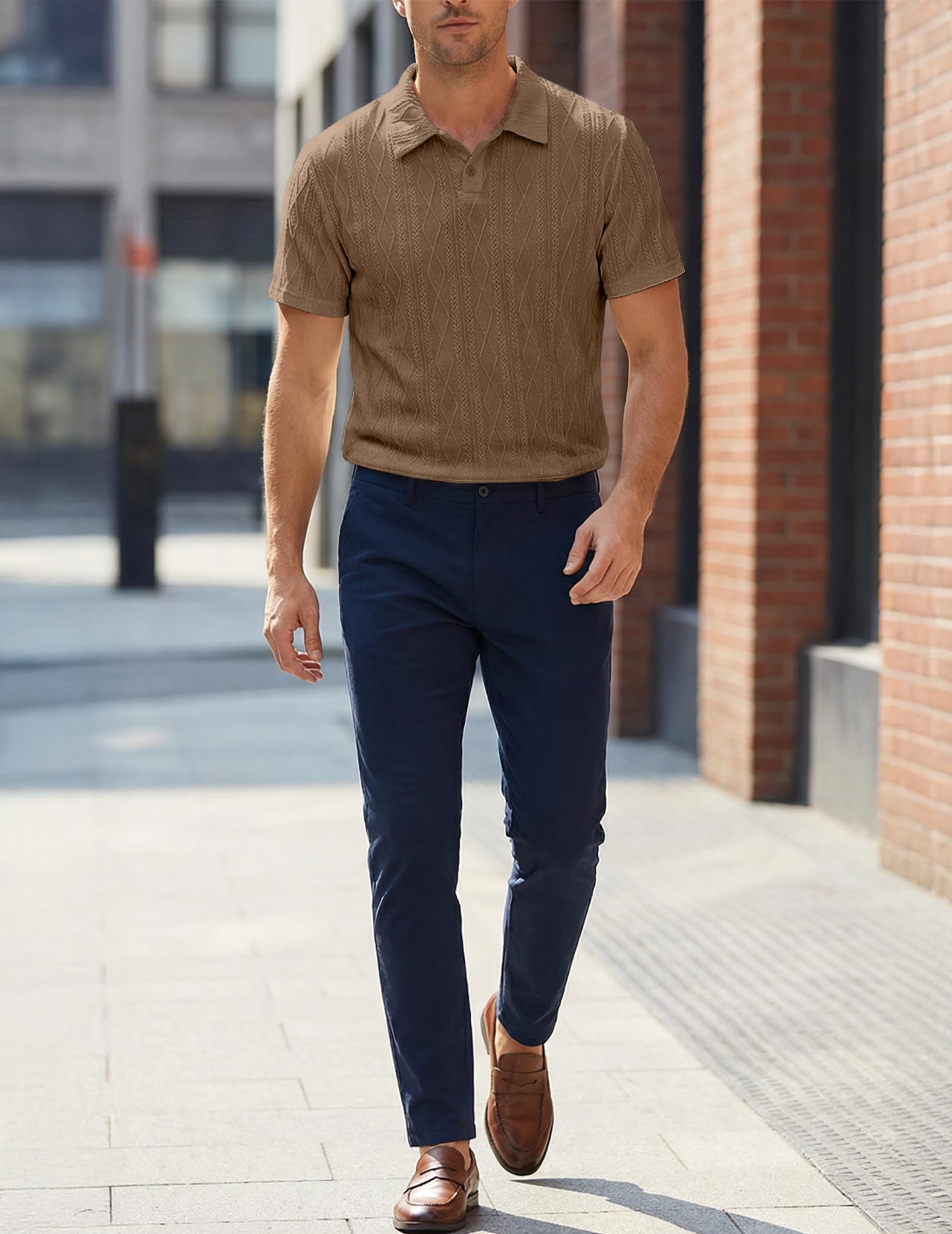 JMIERR Herren Strick Poloshirt Kurzarm Casual Golf Polo Herren mit Struktur Sommer Männer Polohemd T-Shirt S-3XL