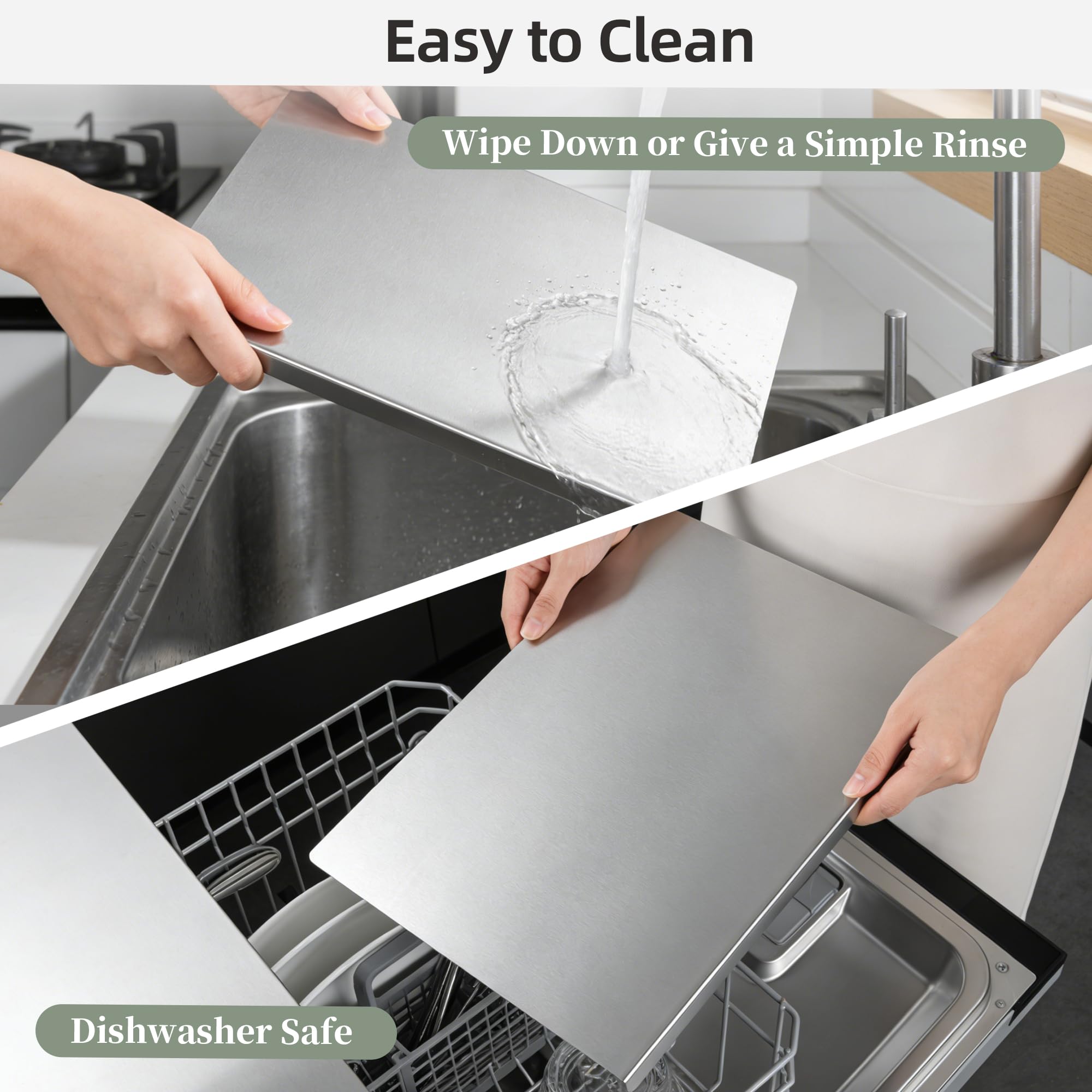 Tabla de Cortar Acero Inoxidable 2 piezas con Borde 40 x 30 cm | Tabla de Cortar de Cocina para Cortar con Borde para Encimera