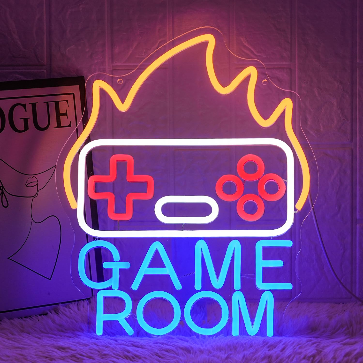 LMSIGNLY Game Room Neon Sign for Wall Decor Gamer Neon Light Flame Neon Light Sign Gaming LED Sign Blue Letter Neon Signs for Bedroom Teen Boys Bedroom Home Game Zone Competition Decor — image 1