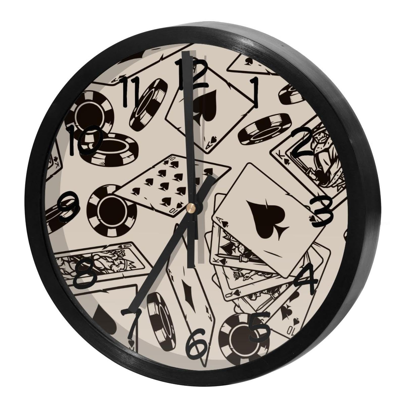 Horloge murale silencieuse à quartz motif poker pour bureau et cuisine
