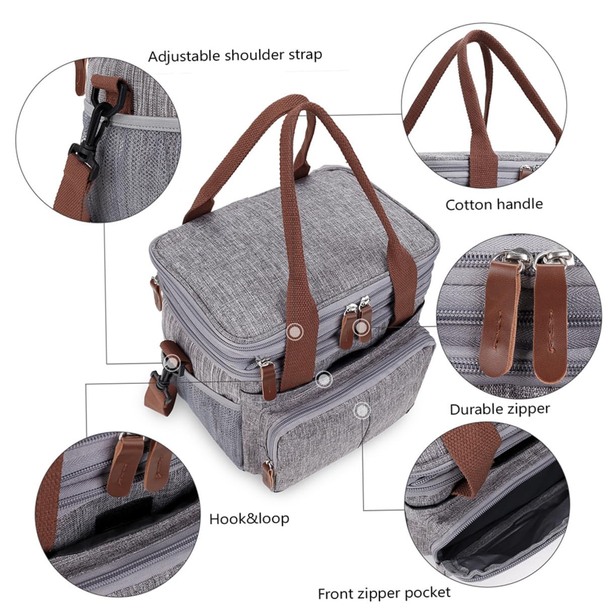 Artibetter Wasserdichte Lunchtasche aus Tragbar und Leicht mit Netztaschen an Beiden Seiten für Servietten oder Kleinigkeiten Große Isolierte Brotdose für Snacks Obst und Utensilien