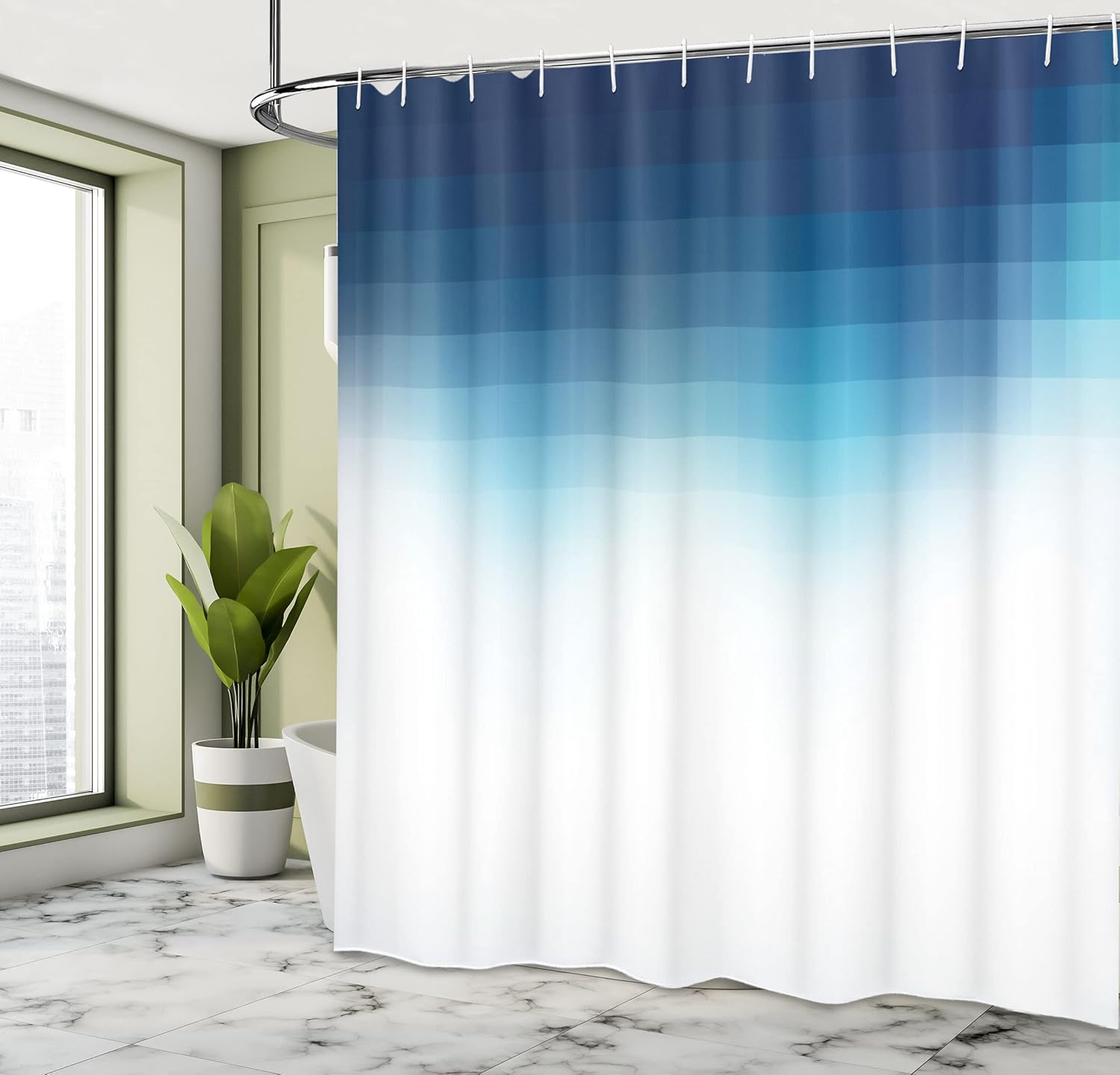 Ambesonne Navy Blue Shower Curtain, Shaded Digital Square Grid Lines Edgy Mosaic Motifs Pixel Effects Artprint, Cloth Fabric Bathroom Decor Set with Hooks, 69" W x 70" L, Indigo Blue