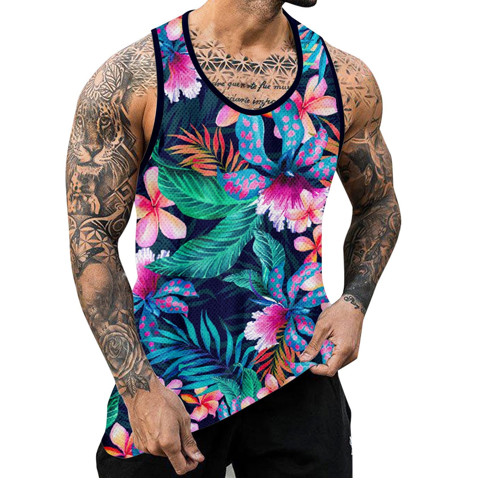 SUWBMHWE Mesh Tank Top Men Mesh Comfortable Printing 3D Digital Printing Casual Loose Men's Tank Top