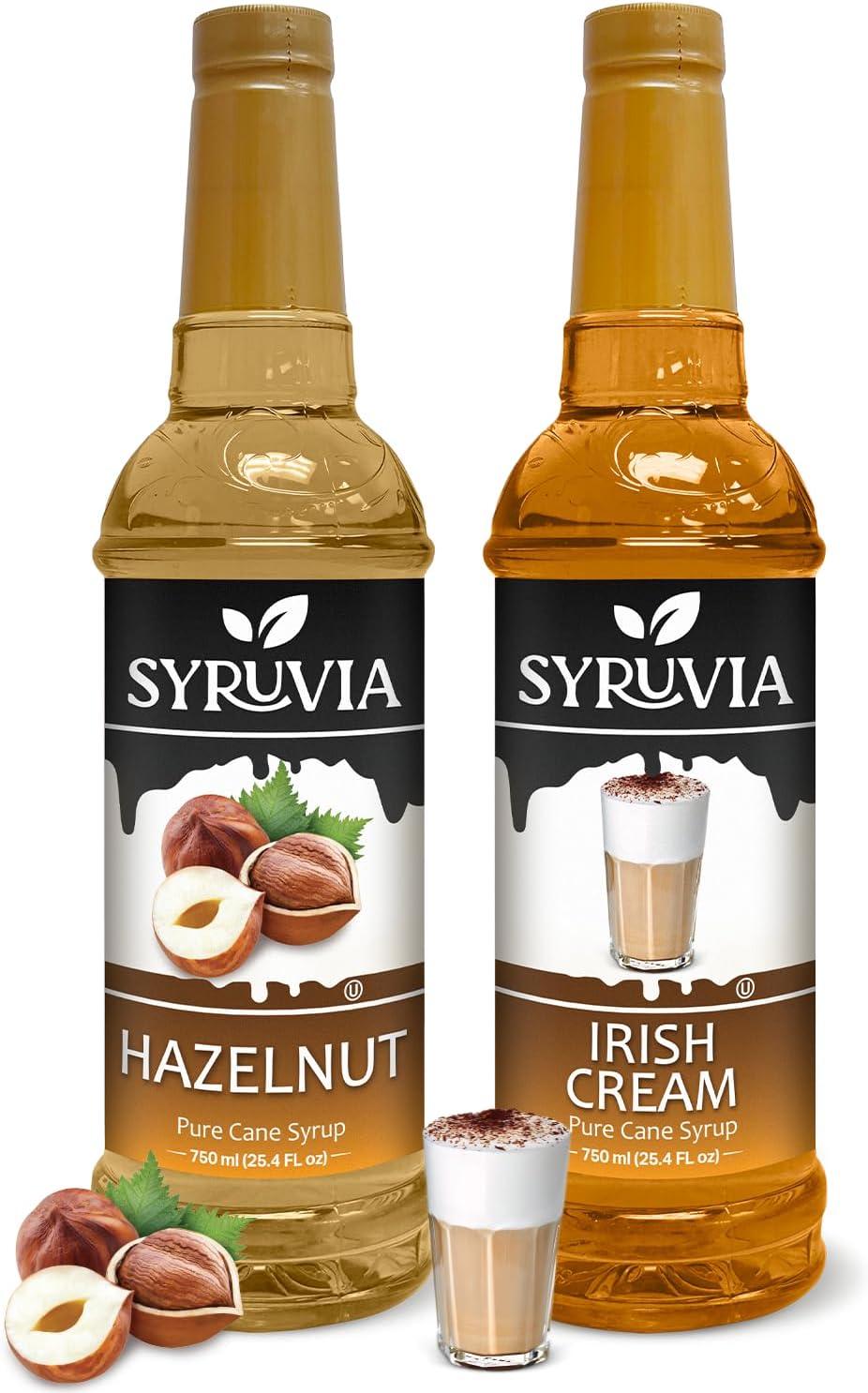 Syruvia Coffee Syrup Variety Pack - Hazelnut & Irish Cream - Gluten-Free, Kosher, 25.4 fl oz Bottles - Enhance Your Coffee Experience with Premium Flavoring Syrups