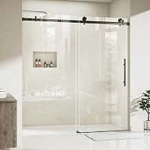 Frameless Glass Shower Door, 62-66 W x 76 H Single Sliding Shower Door, SGCC Tempered Clear Glass with Explosion-Proof Film, Stainless Steel Hardware, Matte Black