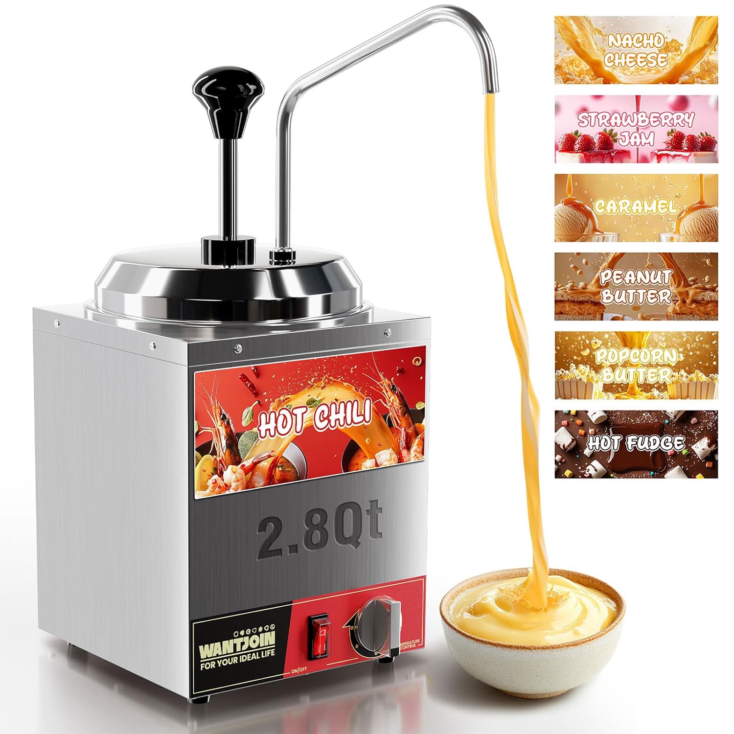 WantJoin Nacho Cheese Dispenser with Pump - 2 8Qt Cheese w Warmer Stainless Steel Pump Hot Fudge Warmer