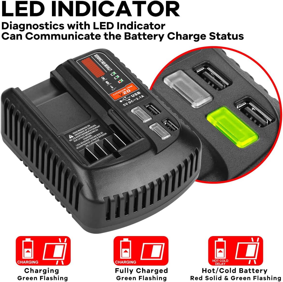 20V Fast Charger CMCB104 for Craftsman V20 Lithium Battery CMCB204 CMCB202 CMCB201 CMCB209 CMCB205 CMCB100 CMCB101 Replacement for Craftsman 20V Battery Charger - Image 2