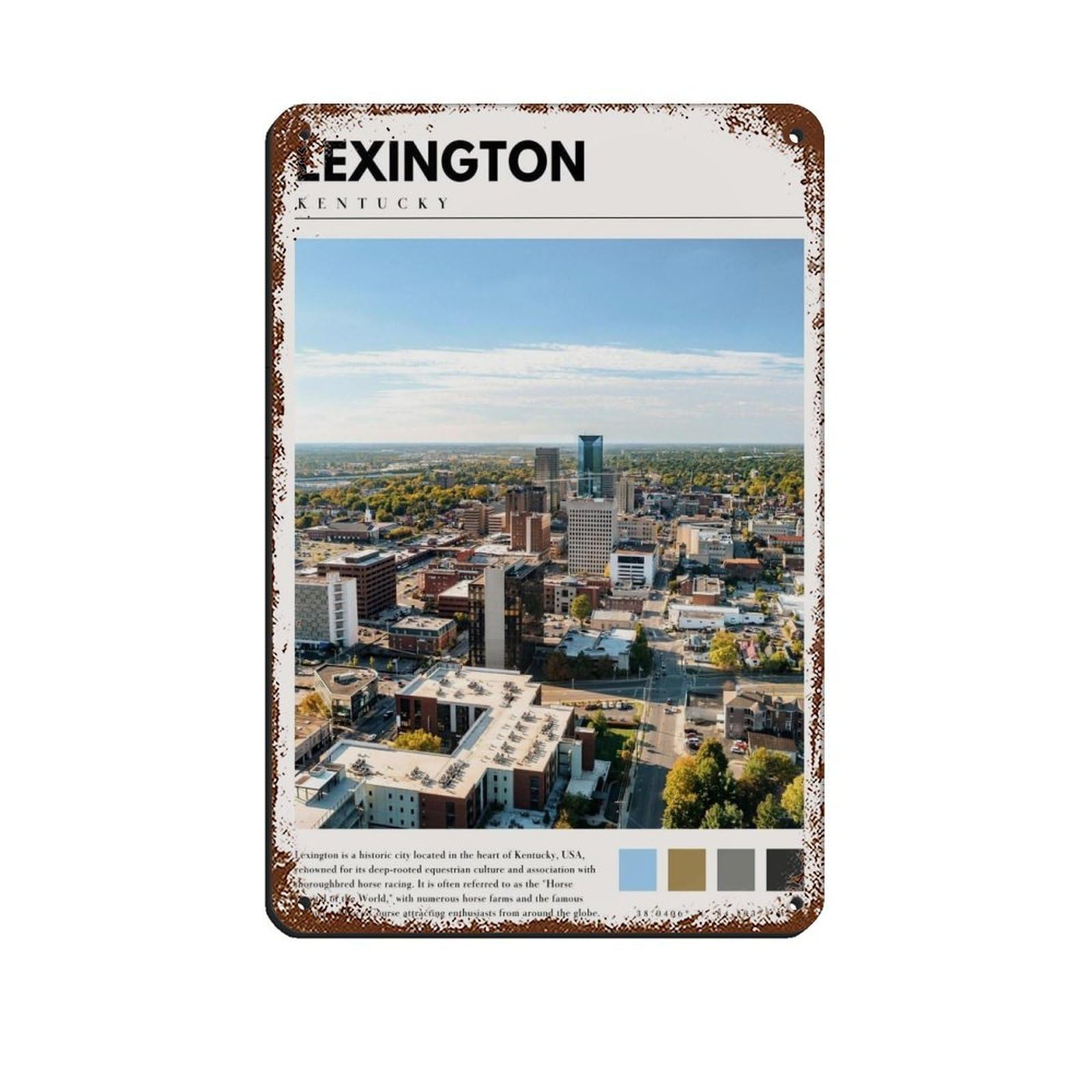 Lexington Kentucky Poster Kentucky Art Retro Poster Metal Tin Sign Chic Art Retro Iron Painting Bar People Cave Cafe Family Garage Poster Wall Decoration 8x12inch(20x30cm)