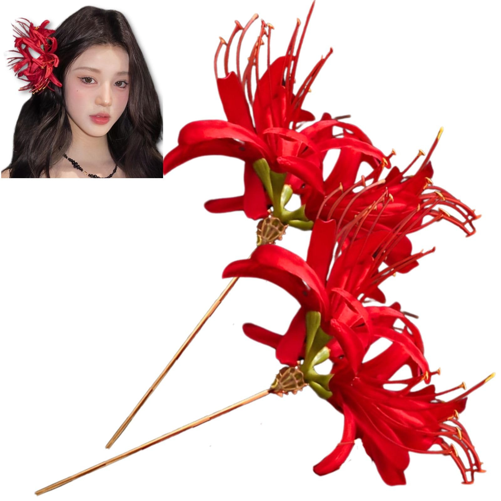 彼岸花・曼珠沙華　髪飾り② 簪　ドール用　つまみ細工　ハンドメイド　御注文ページ 彼岸花・曼珠沙華 髪飾り② 簪 ドール用 つまみ細工