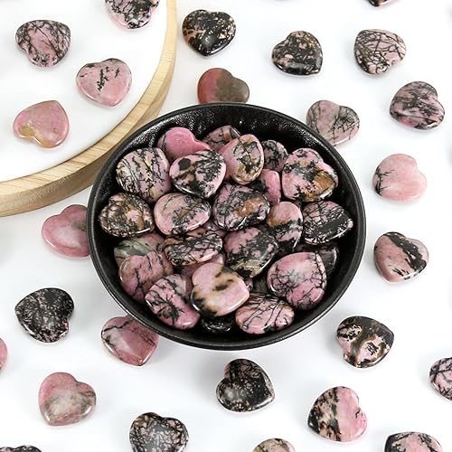 Miniatura 6 de Piedras de corazón de rodocrosita naturales pulidos, cristales y piedras curativas de cuarzo a granel para Wicca, Reiki, energía curativa, piedras