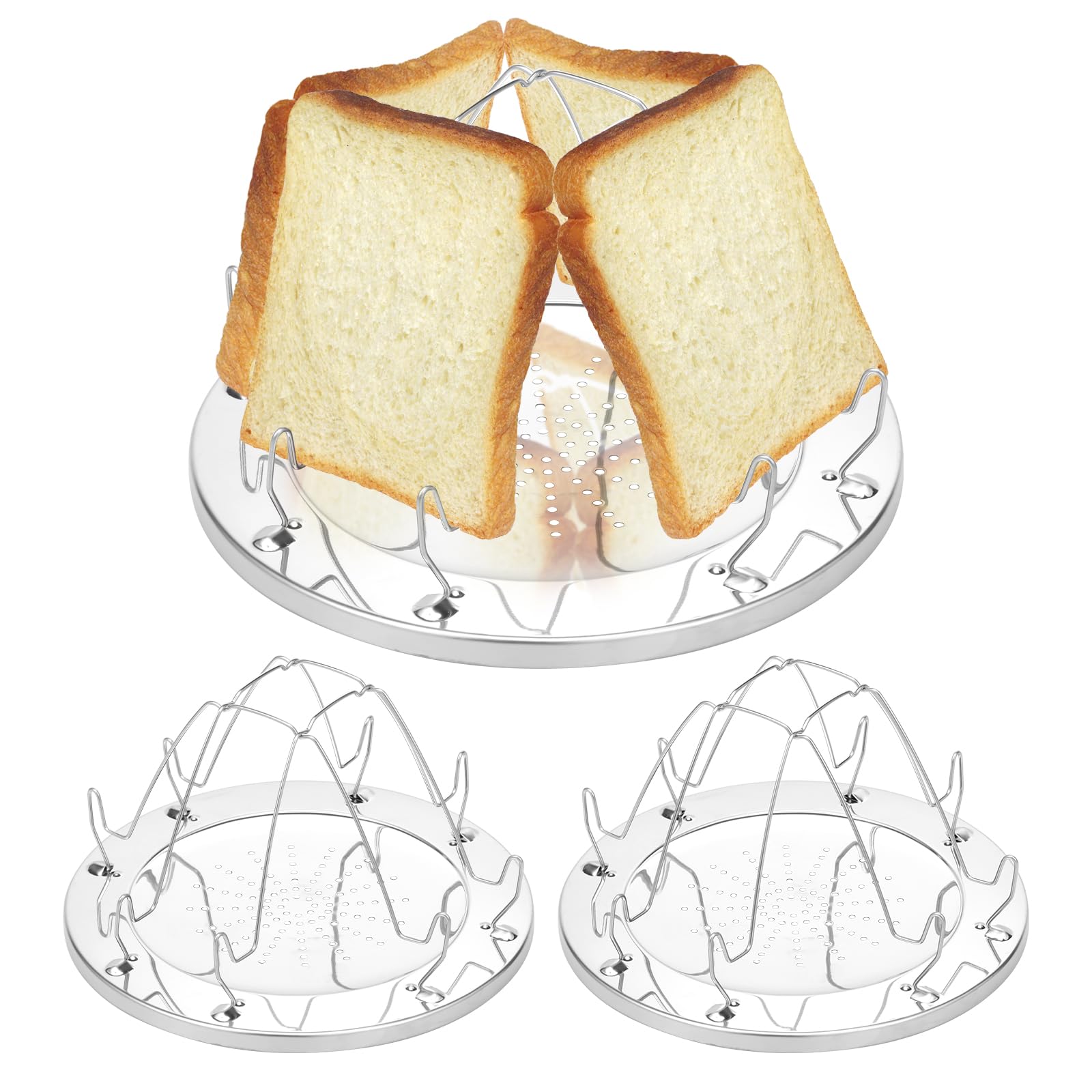 3Pcs Folding Camping Toaster, Stainless Steel Rack Holder 4 Slice Toaster Tray, Camping Oven Toaster Rack Cooking Breakfast for BBQ Hiking Camping Fishing Picnic