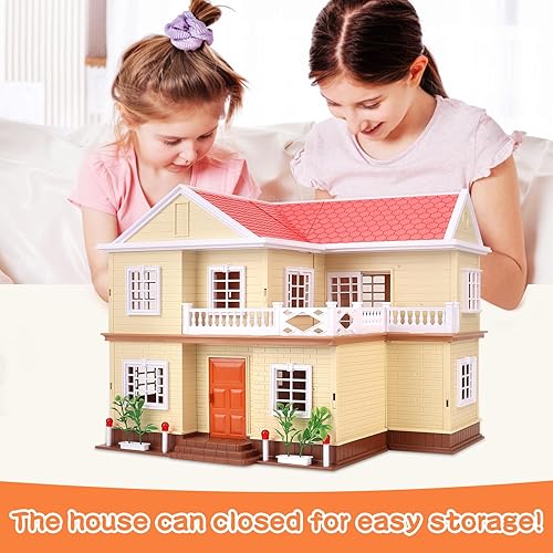 Miniatura 5 de Juego de casa de muñecas de cabaña acogedora para la familia, muebles y accesorios para casa de muñecas, casa de muñecas de bricolaje, para niños