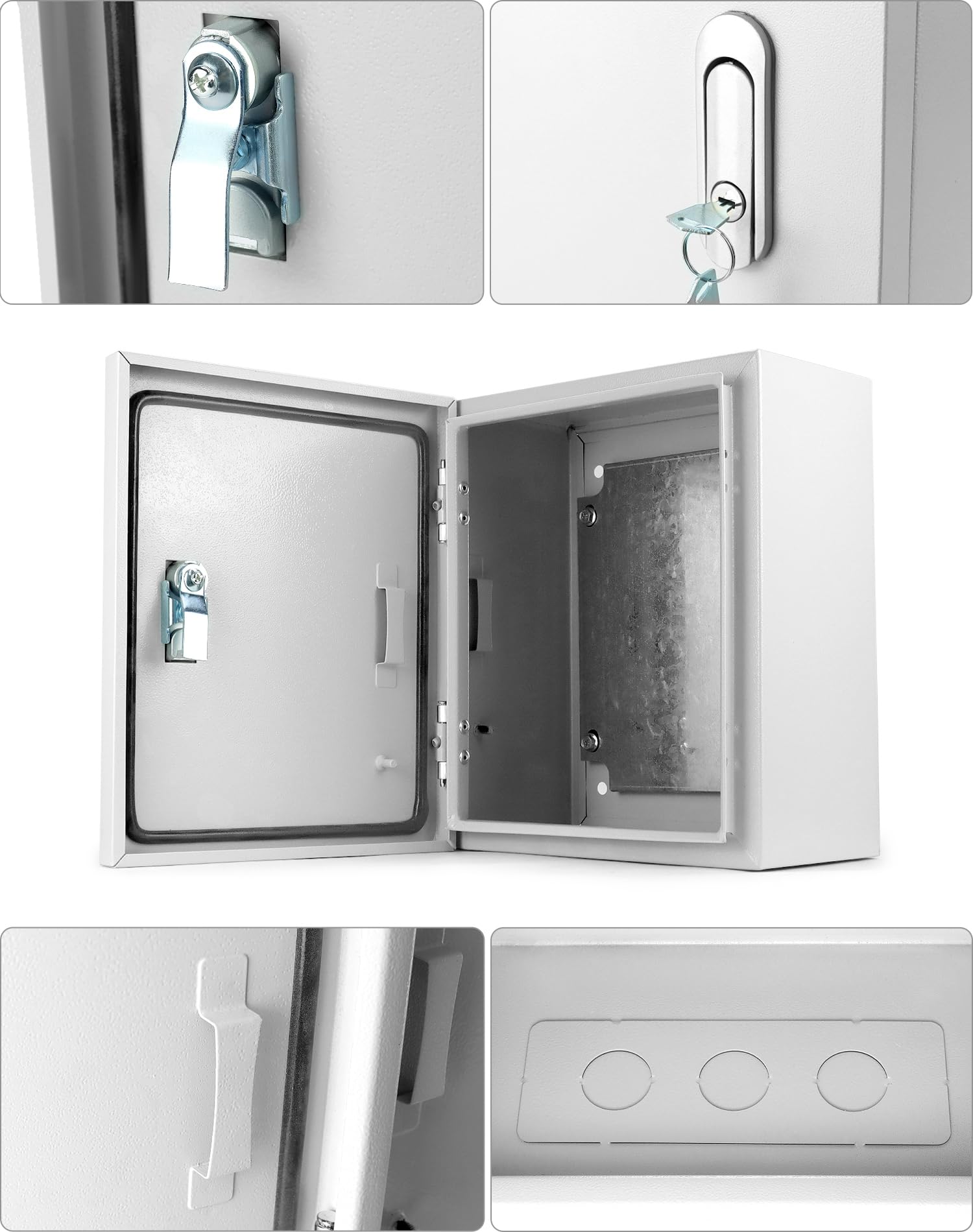 QWORK Scatola elettrica esterna resistente, poliestere rinforzato in fibra di vetro, acciaio, 30,5 x 25,4 x 15,2 cm con serratura e chiavi per uso industriale, centro commerciale, residenziale