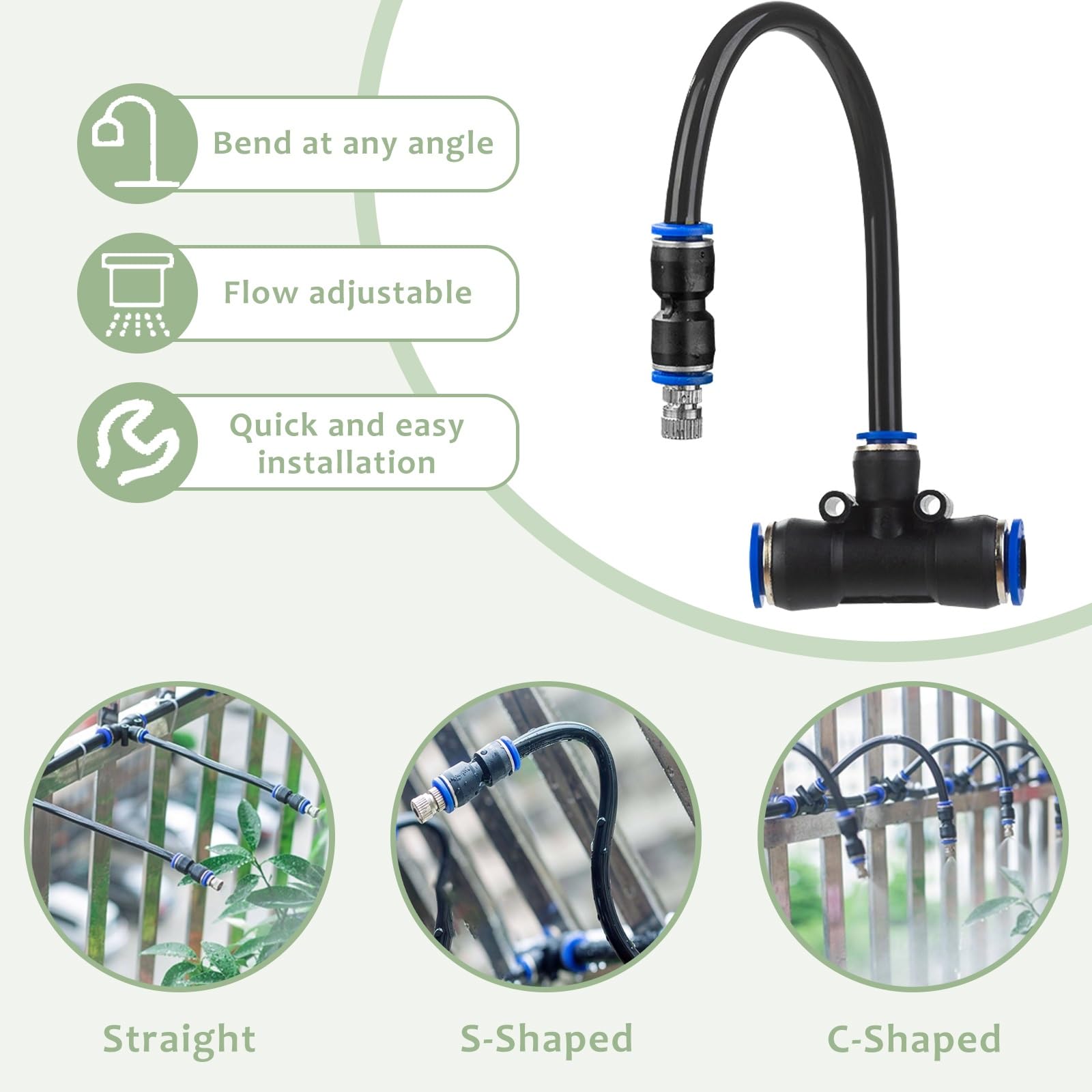 Kit nebulizzazione patio irrigazione giardino raffrescamento esterno | Flusso d'acqua regolabile un raffreddamento, patio, giardino, uso in serra(10cm Nozzle,32.8ft(10m))
