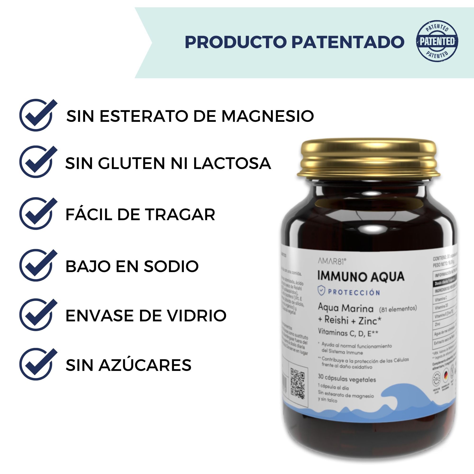Suplemento alimenticio natural completo para el Sistema Inmunitario y Cansancio | IMMUNO AQUA | 90 cápsulas
