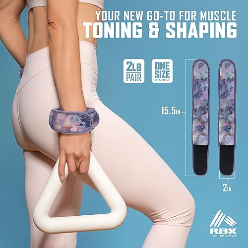 Vista 2 de RBX Juego de pesas para muñeca y tobillo (2 libras1 libra cada uno), ajuste cómodo ajustable para entrenamiento y tonificación