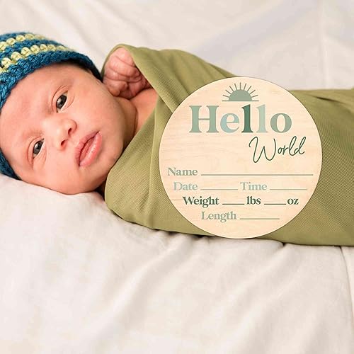 Miniatura 29 de Letrero de estadísticas de nacimiento para recién nacido, anuncio de nombre de bebé, accesorio de fotografía de Hello World Elephant Hospital