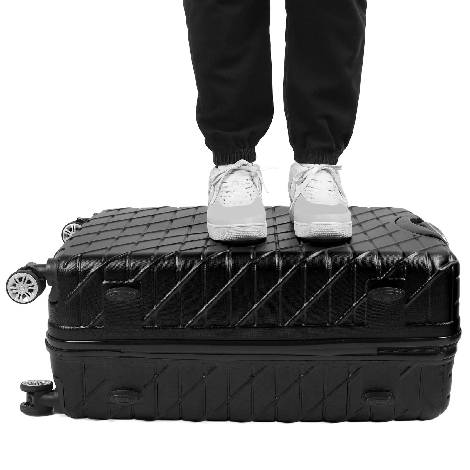 3-częściowy Zestaw Bagażu Hardshell z Zamkiem TSA, nośność 150 Kg na Długoterminowe Podróże i Wyjazdy Służbowe (BLACK)