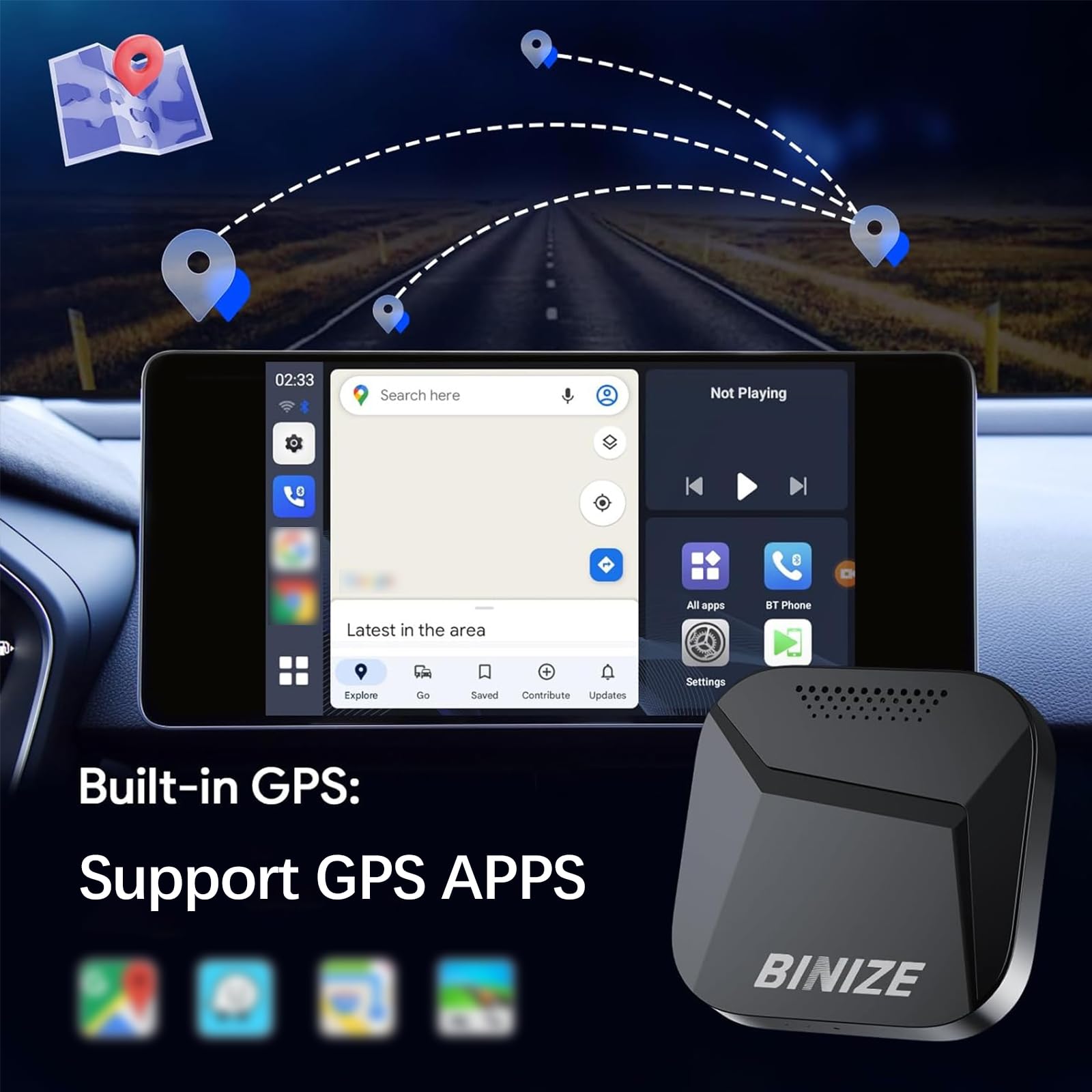 BINIZE Carplay AI Box 2.0 Wireless CarPlay/Android Auto Android 13