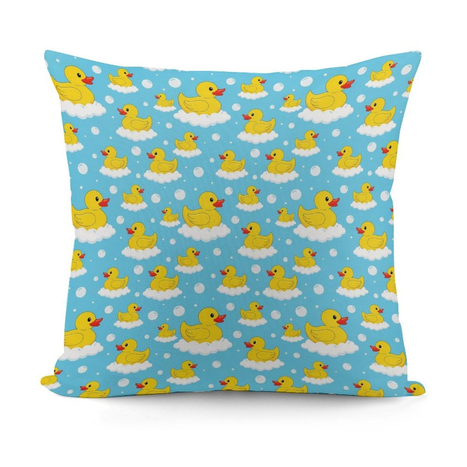 Smazdfxx Picture(43) Fashion Decorative Throw Pillow Covers Couch Cushion Case Soft Cute Funny Yellow Rubber Ducks And Bubbles Blue Pillowcases For All Seasons