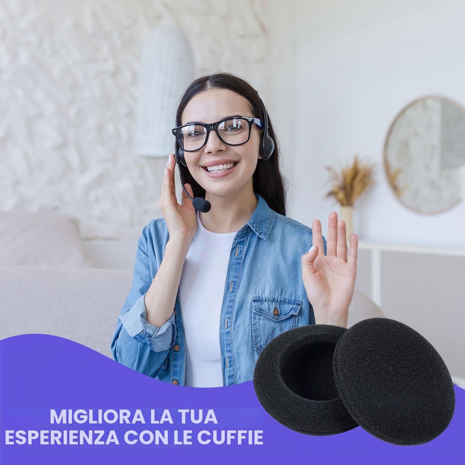 Confezione 6 Cuscinetti Auricolari Rotondi In Schiuma Da 55mm – Universali, Morbidi E Traspiranti, Per Cuffie Audio, Sostituzione E Igiene