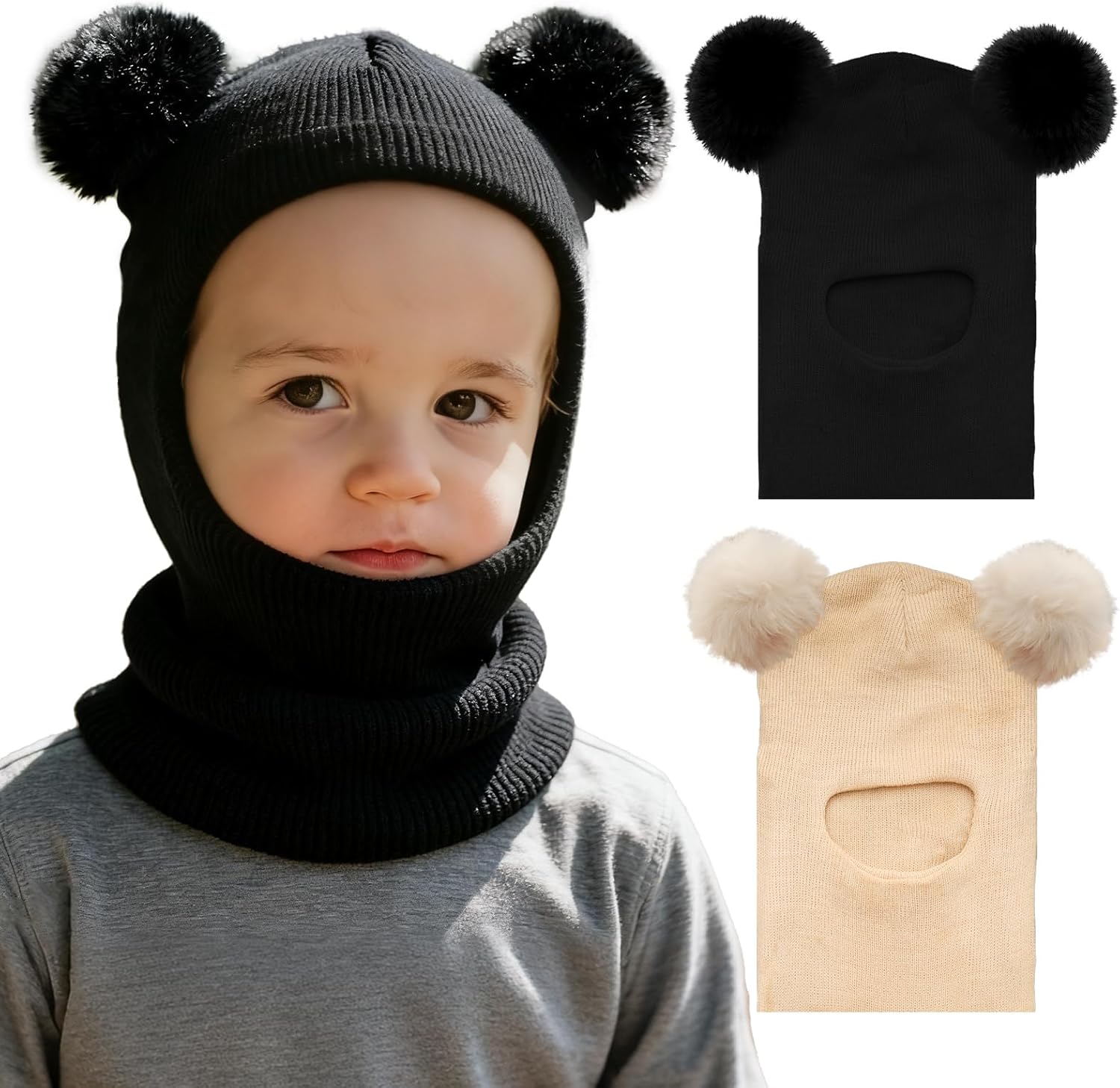 2Packs Baby Winter Hat Scarf Toddler Baby Beanie Face Mask Ear Flaps Poms Pom Neck Warmer Balaclava Fleece Lined Knitted 2Packs Baby Winter Hat Scarf Toddler Baby Beanie Face Mask Ear Flaps Poms Pom Neck Warmer Balaclava Fleece Lined Knitted