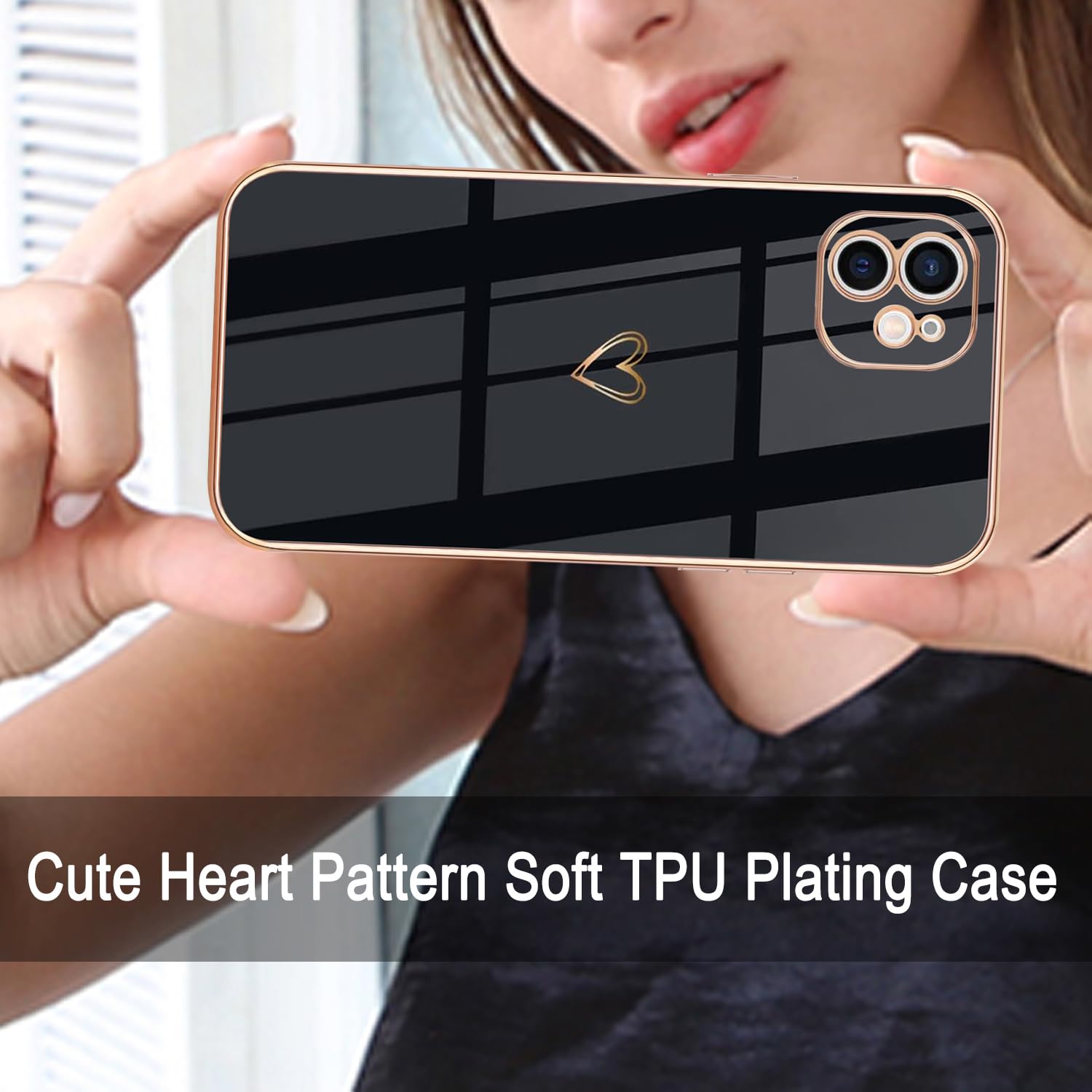 Lonrapa 2 Pezzi Cover per iPhone 11 Dorato Amore Cuore Motivo Placcatura TPU Custodia per iPhone 11 Ultra Sottile Silicone Morbido Fotocamera Protettiva Antiurto Case per Ragazze Donne - Bianco e Nero